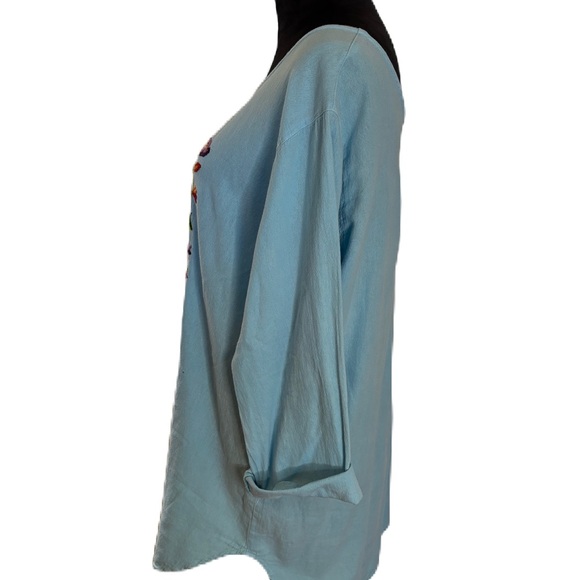 Embroidered Designs BlueTunic with Cuffed 3/4 Sleeves - Picture 2 of 7